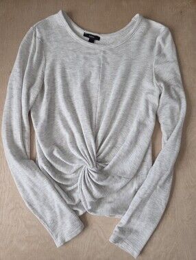 DREW Light Gray Twist Front Balletcore Sweatshirt